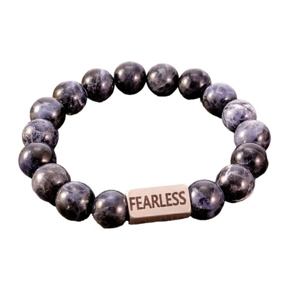 New Custom Word Engraved Silver & Dark Blue Soladite Beaded Stretch Brac… - Picture 4 of 7